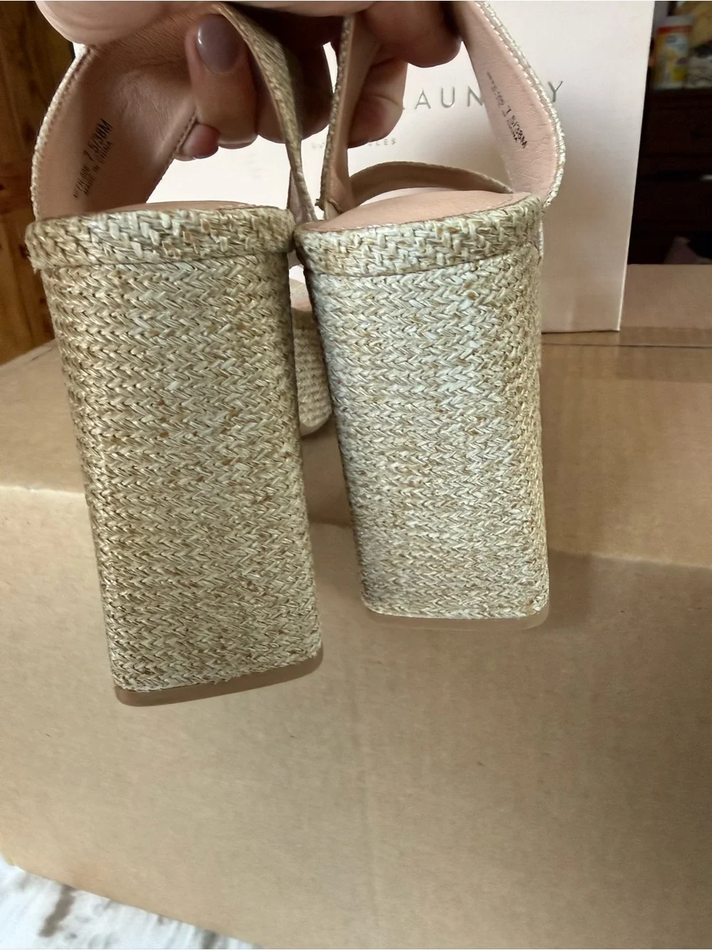 Chinese Laundry Beige Woven Platform Slide Sandals